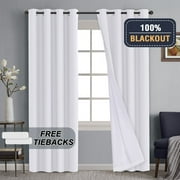H.VERSAILTEX 100% Blackout Curtains for Bedroom Thermal Insulated Curtain Panels with Free Tiebacks, Set of 2, 52 x 84-inch, White