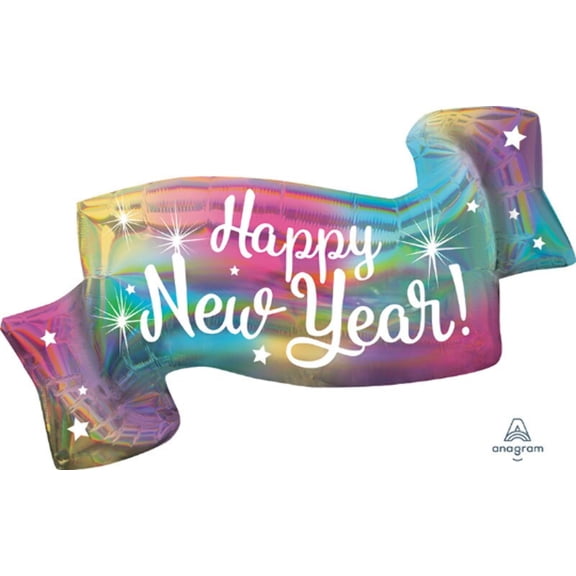 39" HAPPY NEW YEAR Ombre Banner Balloon • Large Shape Foil Mylar Balloon • Party Supplies Decorations Foil Mylar Balloon