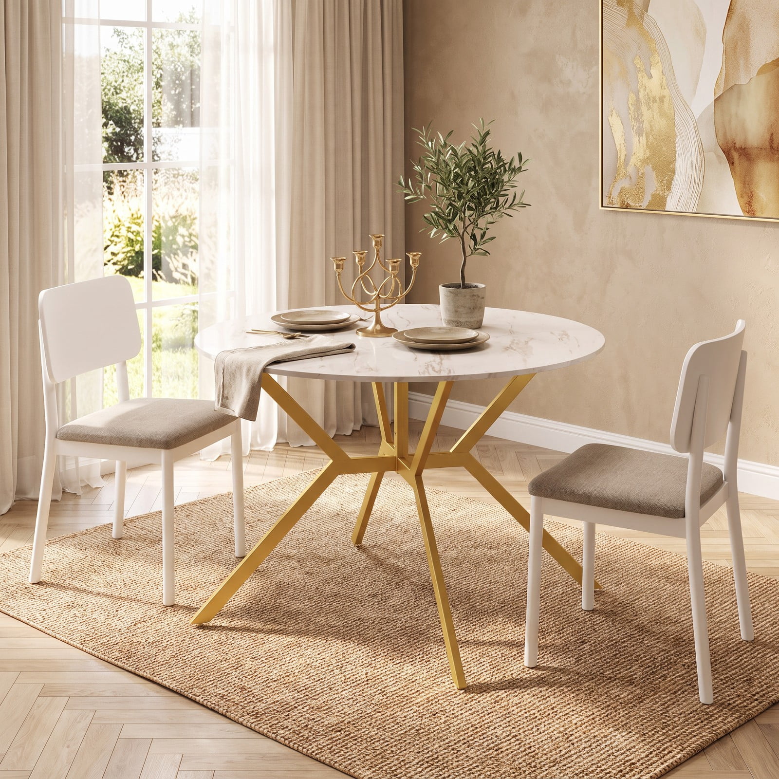 Furnibear Folding Dining Table 47 Inch Extendable Round Kitchen Table with Drop Leaves for Kitchen Dining Room Breakfast Nook Small Space Home, White