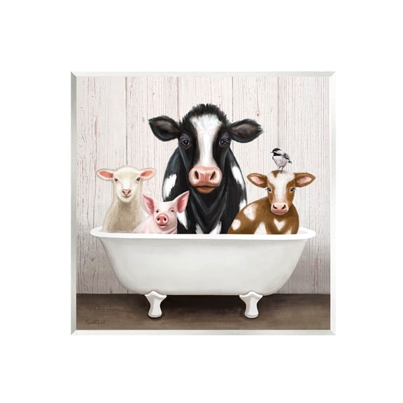 Country Animals Farmhouse Claw Bathtub Wall Plaque Art, 12 x 12