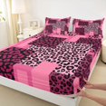 thumbnail image 5 of Manfei Leopard Patchwork Queen Sheets, Cheetah Print Queen Sheet Sets, Pink Black, Pink Reversible 4 Pieces1 Flat Sheet + 1 Fitted Sheet + 2 Pillowcases, 5 of 6