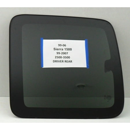 Rear Side Glass - For 1999-2006 GMC Sierra 2 Door Extended Pickup Driver/Left Side Rear Movable Quarter Window Replacement Glass w/Latch Dark Tinted
