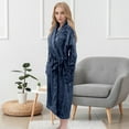 thumbnail image 2 of Mocassi Women’s Plush Fleece Spa Bathrobe, Shawl Collar and Pockets, Velvet Soft and Warm Long Robe - Large, Navy Blue, 2 of 5