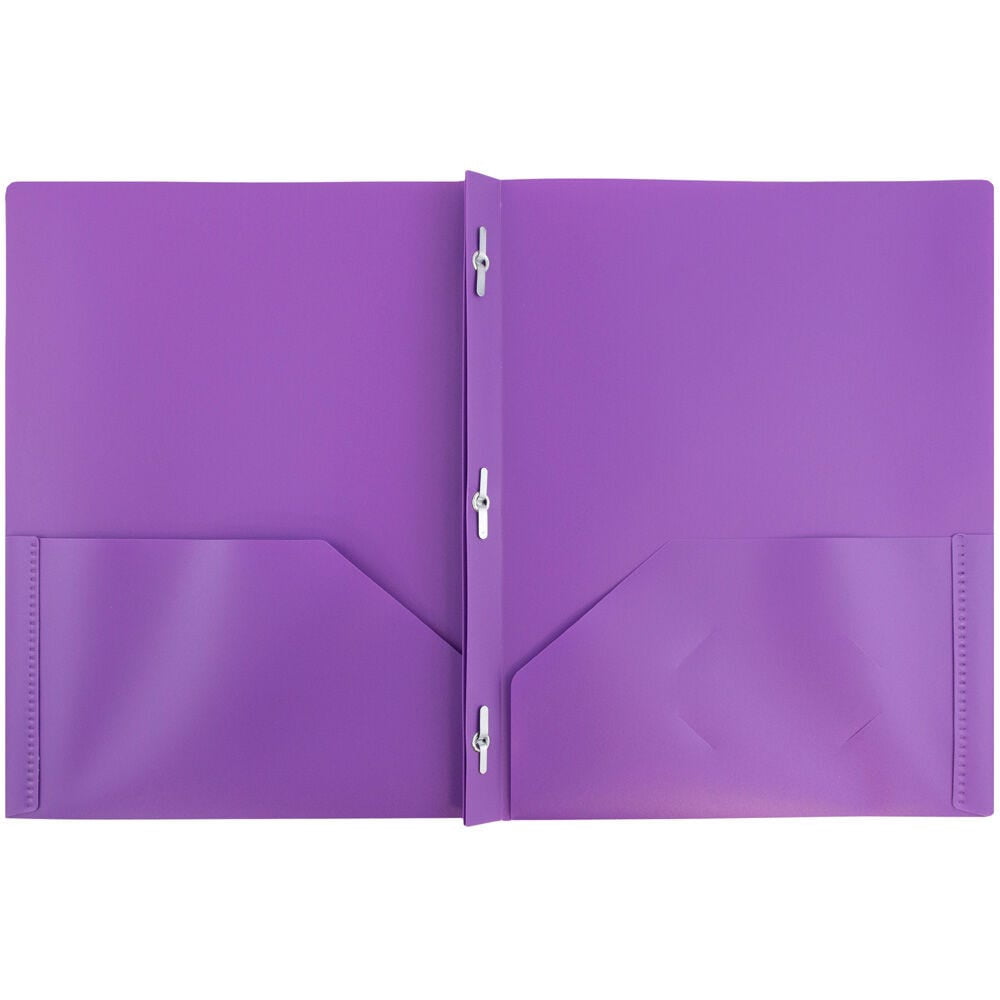 JAM Paper Plastic 2 Pocket POP Folders with Prongs Fastener Clasps, Purple, Bulk 48/Pack
