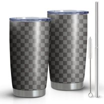 20oz Tumblers Gray and Black Checkerboard Pattern Stainless Steel Vacuum Insulated Double Wall Travel Tumbler Cups Mug with Lid and Straw,Cleaning Brush for Cold & Hot Drinks