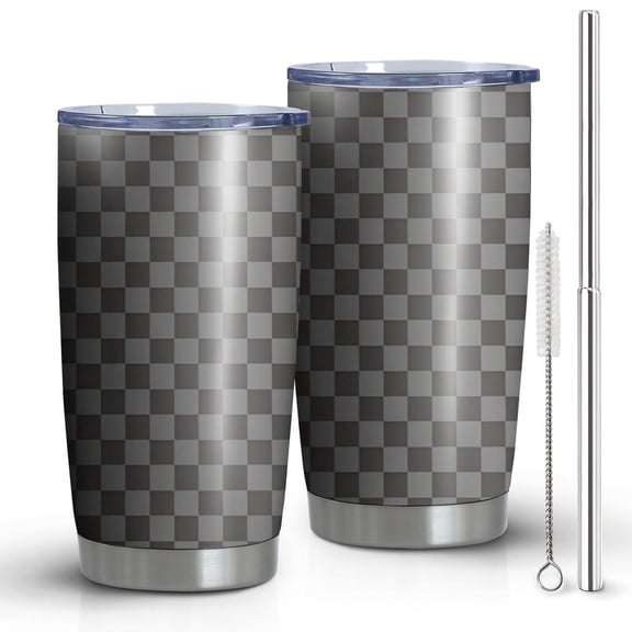 20oz Tumblers Gray and Black Checkerboard Pattern Stainless Steel Vacuum Insulated Double Wall Travel Tumbler Cups Mug with Lid and Straw,Cleaning Brush for Cold & Hot Drinks