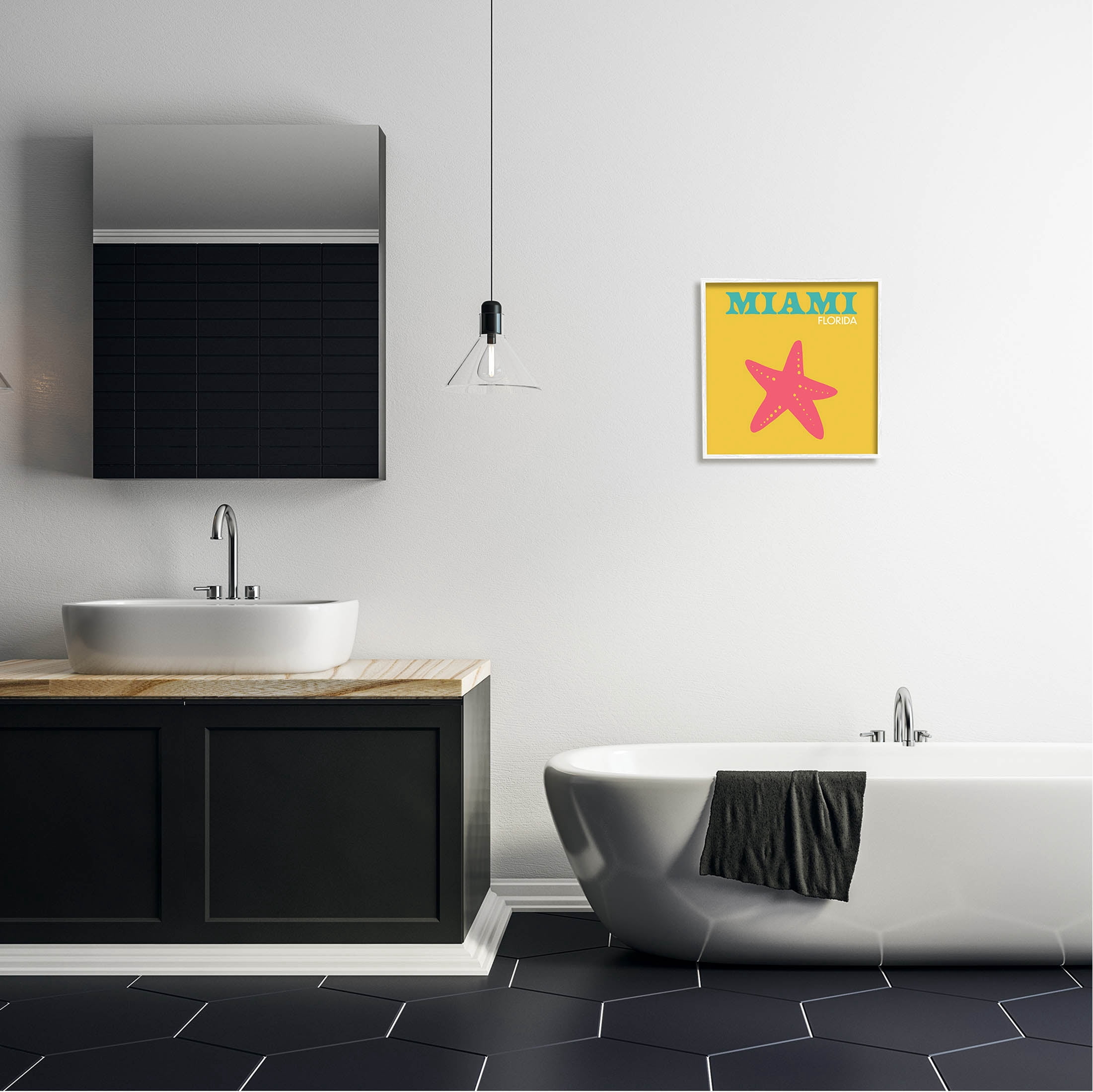 Stupell Industries Vivid Miami Starfish Silhouette Graphic Art White Framed Art Print Wall Art, Design by The Saturday Evening Post