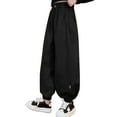 thumbnail image 4 of Eltusu Girls Sports Sweatpants, Loose Casual Solid Color Elastic Waist Jogger Pants Black Size 11-12 T, 4 of 5