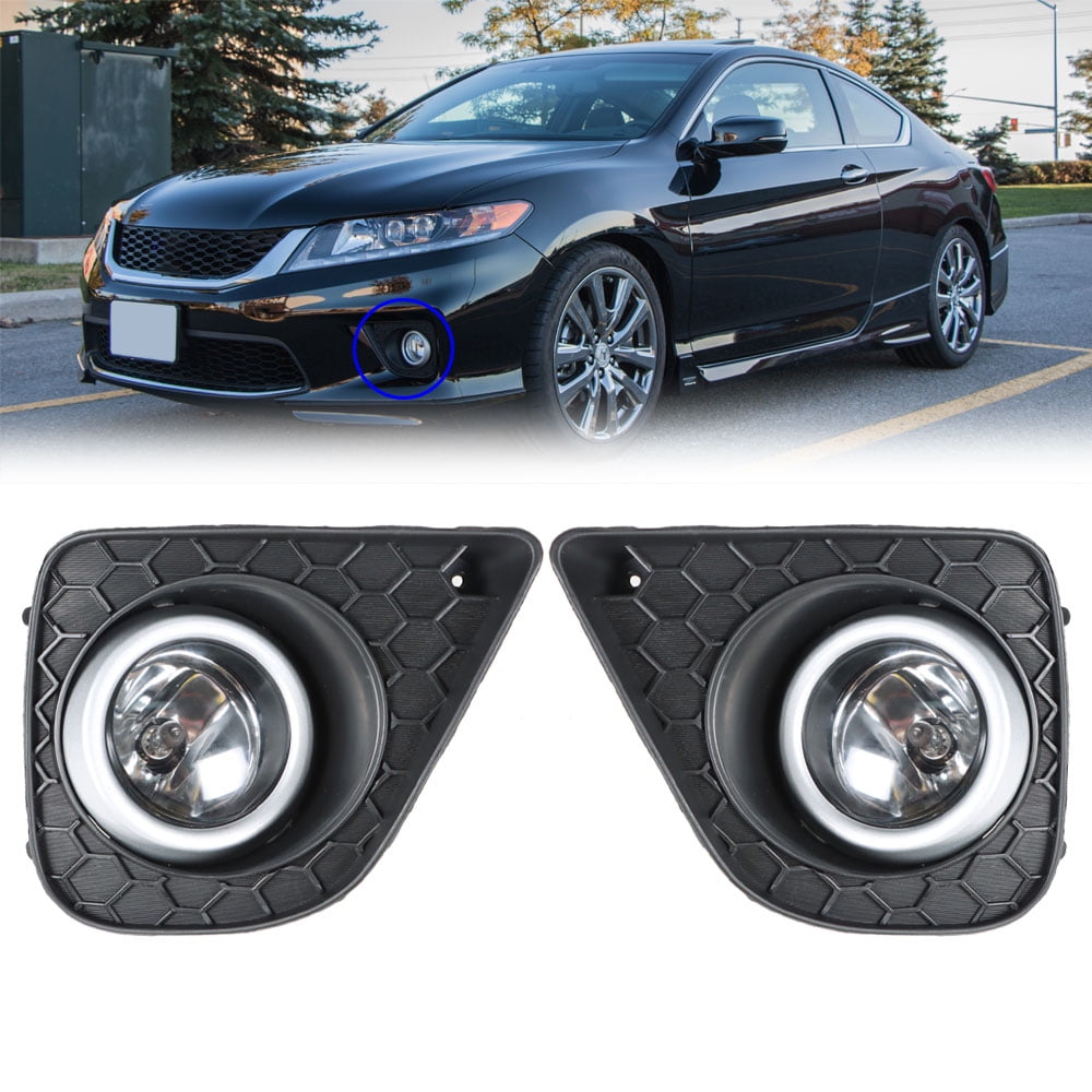 munirater 2Pcs Fog Lights Assembly Replacement for 2013-2015 Honda Accord Coupe Clear Lens with Bulbs and Bezels Driving Fog Light Left+Right Side