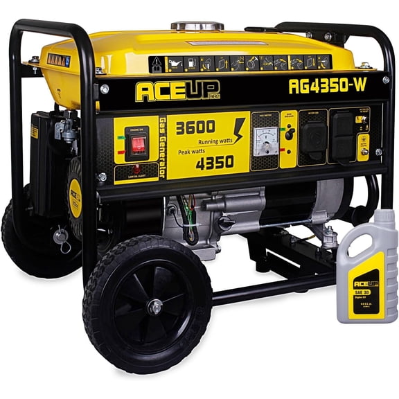 Aceup Energy 4350W Portable Gas Generator, 3600W Running Watts, 208cc, Pull Cord Start, Wheel Kit Included, EPA & CARB Compliant, for Camping