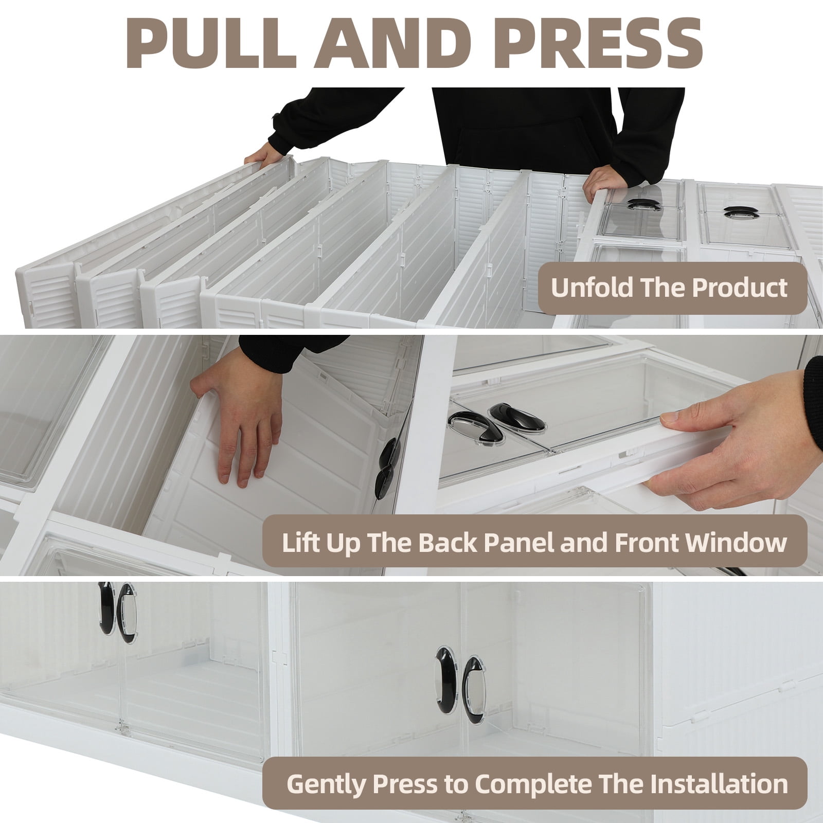 9 Tiers 2 Row Foldable Shoe Rack, Transparent Shoe Boxes with Magnetic Double Doors