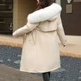 thumbnail image 4 of Scyoekwg Winter Jacket for Women Clearance Winter Zippered Drawstring Hooded Thickened Long Cotton Coat Loose Outwear Long Sleeve Solid Color Casual Outerwear (Beige,L), 4 of 7