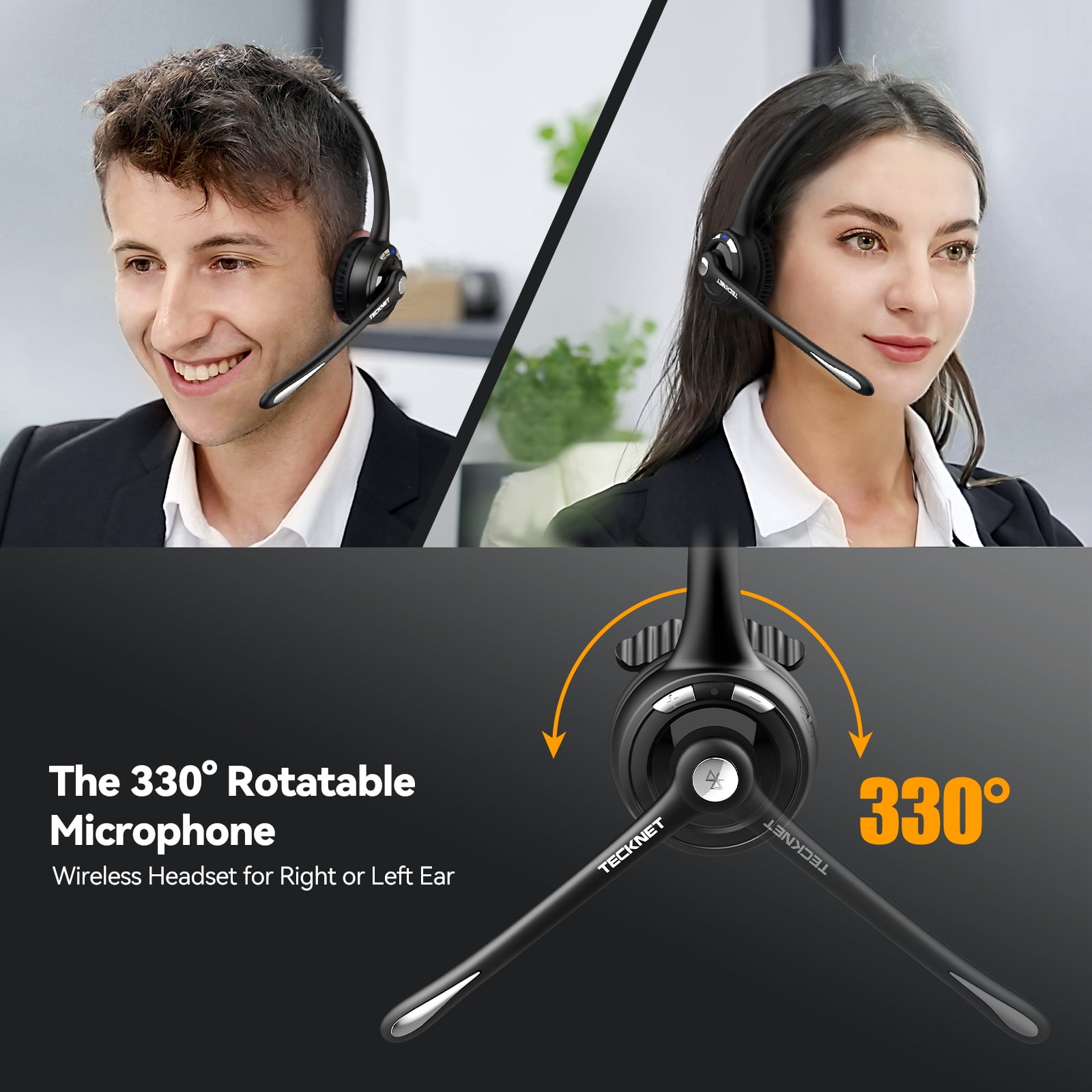TECKNET Bluetooth Headset, Wireless Headset with Noise Canceling Microphone for Trucker, On-Ear Bluetooth Headphone with Mute Mic for Work