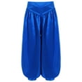 thumbnail image 4 of TTAO Kids Girls Belly Dance Bloomers Halloween Party Tribal Arabic Trousers Satin Harem Pants Blue 12, 4 of 7