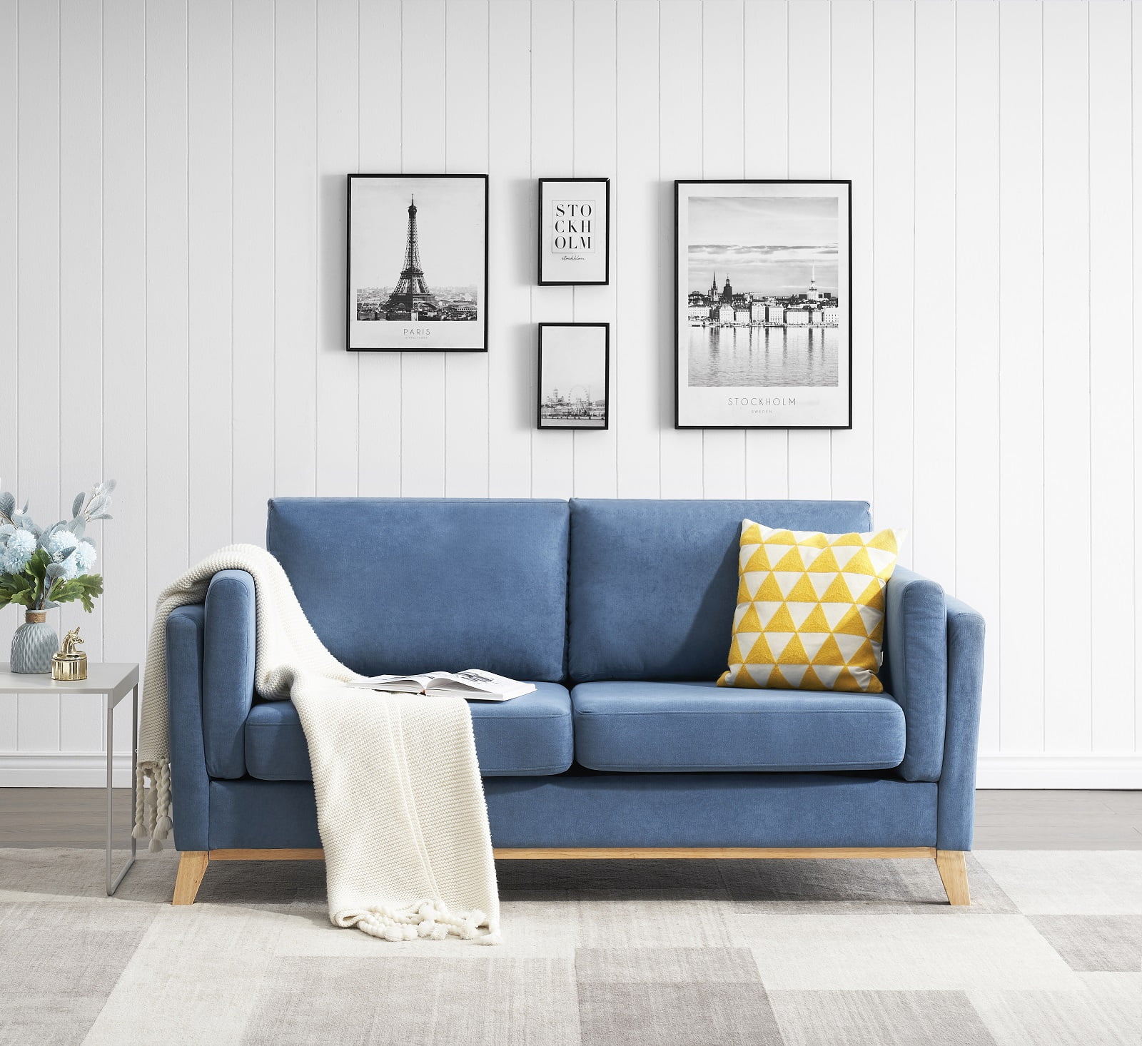 Couches for Living Room 72 inch, Mid Century Modern Velvet Love Seats