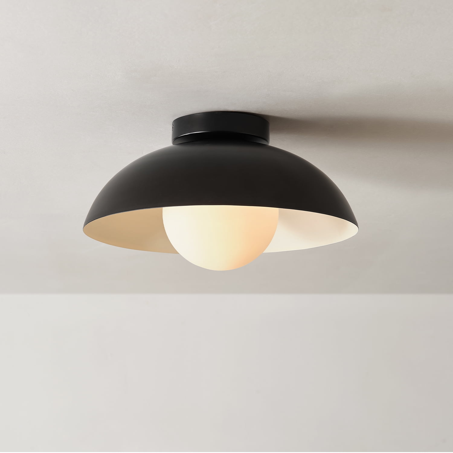 Globe Electric 1-Light Matte Black Indoor Flush Mount Ceiling Light White Opal Glass Shade