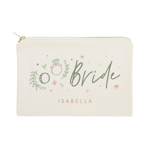 Floral Bride Personalized Cotton Canvas Cosmetic Bag