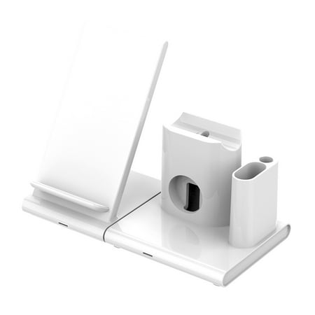 4 in 1 Wireless Charging Station Wireless Charger Stand Magnetic Wireless Fast Charger Stand Wireless Charger Suitable For Various Models Of Mobile Phones Headsets Smart Watches(White)