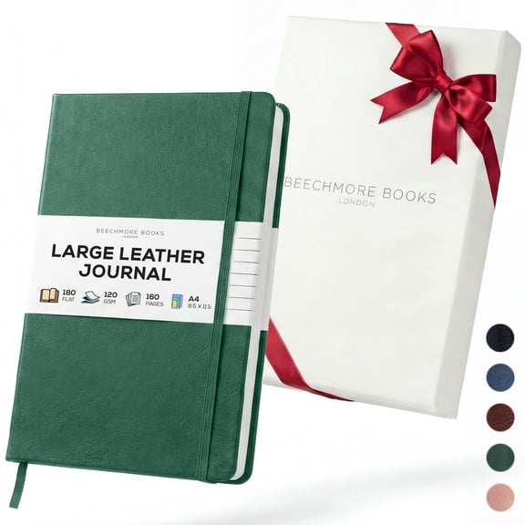 BEECHMORE BOOKS Lined Journal Notebook, 8.5 x 11.5 inch, A4 160 Lined Pages, Hardcover Leather Journals for Women, Men, Writing and Notebooks for Work - 120 GSM Thick Paper, Gifts Box Included