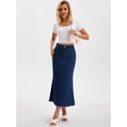 thumbnail image 3 of DARING DIVA Women's Denim Maxi A Line Raw Hem Jean Skirt Small Deep Blue, 3 of 7