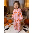 thumbnail image 5 of Cjfdfy Toddler Baby Girls Halloween Pajama Set Pumpkin Bow Print Button Down Long Sleeve Tops And Pants Infant Cute My First Halloween Holiday Sleepwear 1-6Y, 5 of 9