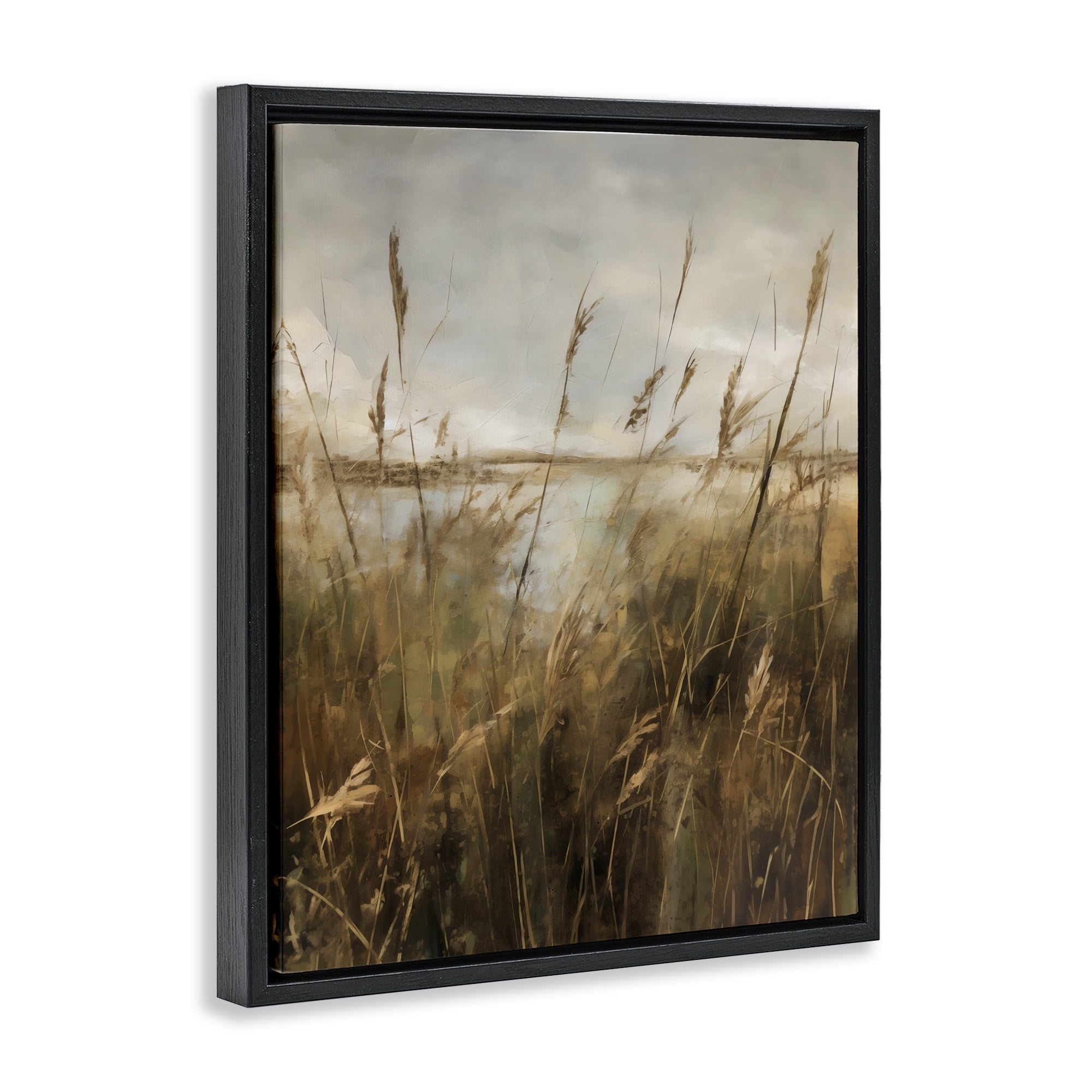 Stupell Industries Tall Grass Beside Quiet Lake Black Framed Floater Canvas Wall Art, design by Creative Studio
