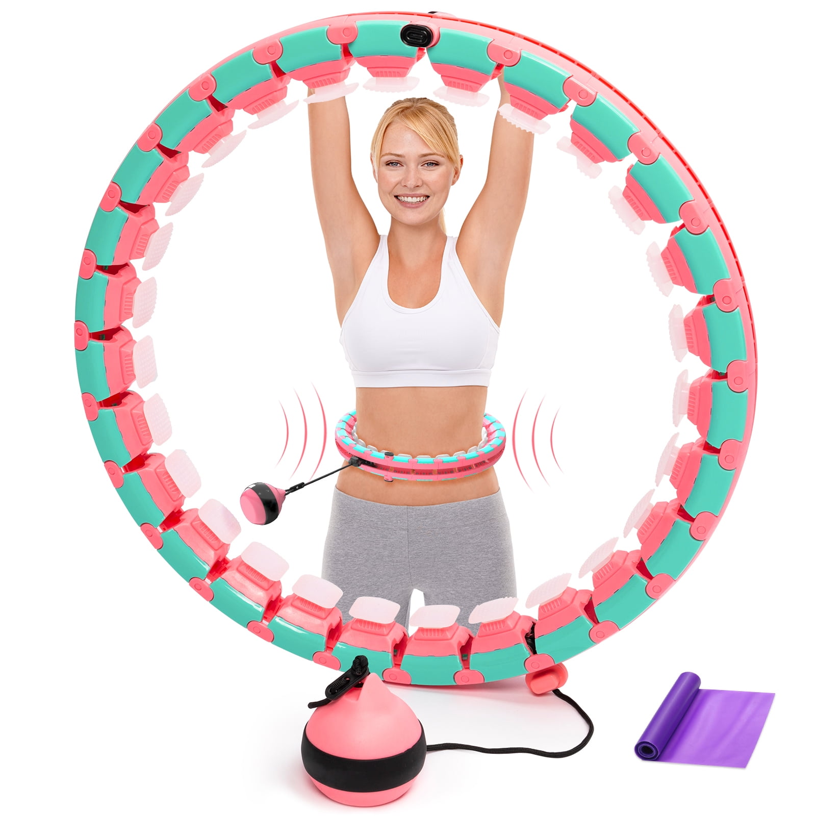 Jabykare 24 Knots Smart Weighted Exercise Hula Hoop Plus Size Infinity Fitness Hoola Hoops with Extra Links Adjustment for Adults Weight Loss 
