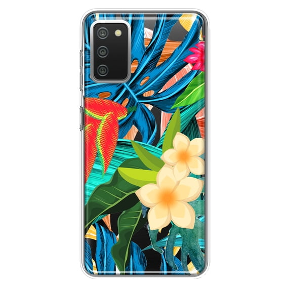 MUNDAZE Samsung Galaxy A02S Shockproof Clear Hybrid Protective Phone Case Blue Monstera Pothos Tropical Floral Flowers Cover