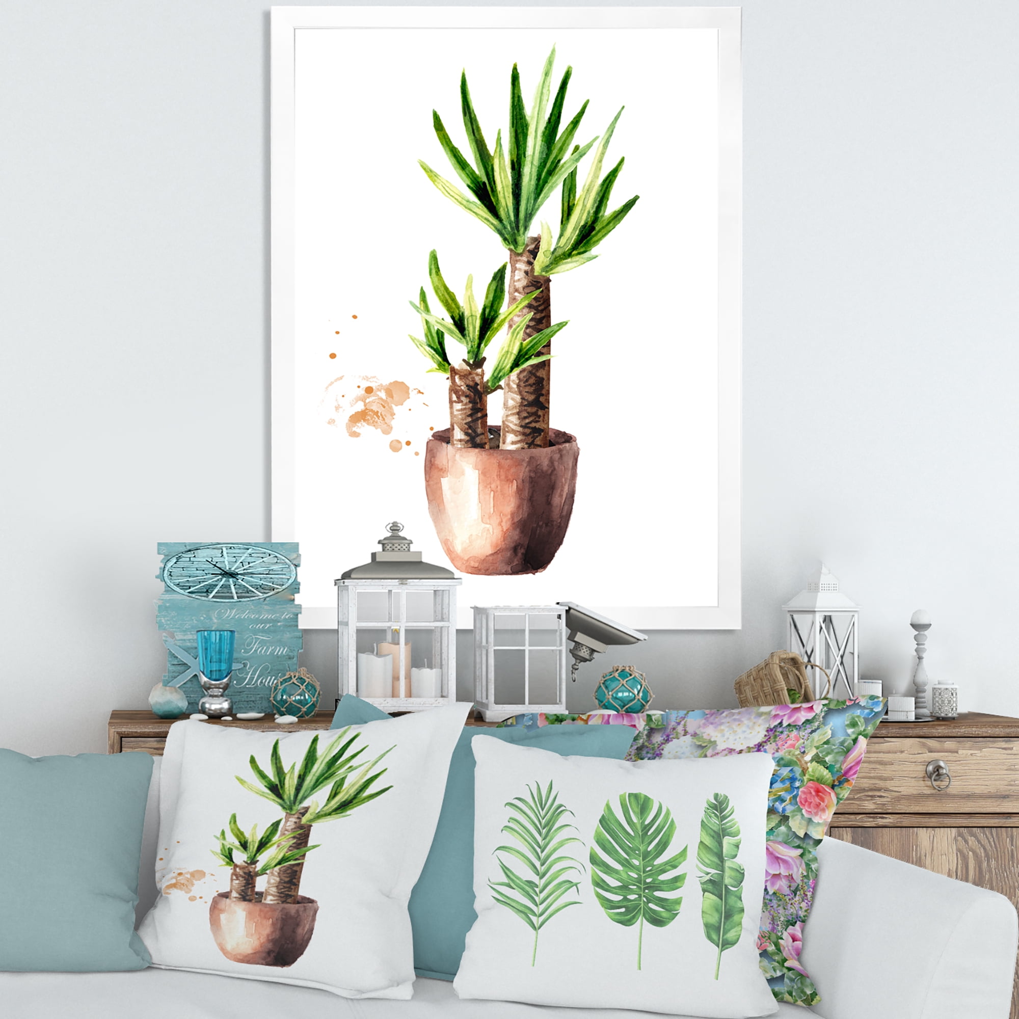 Designart 'Yucca Tree In The Ceramic Flower Pot On White' Traditional Framed Art Print
