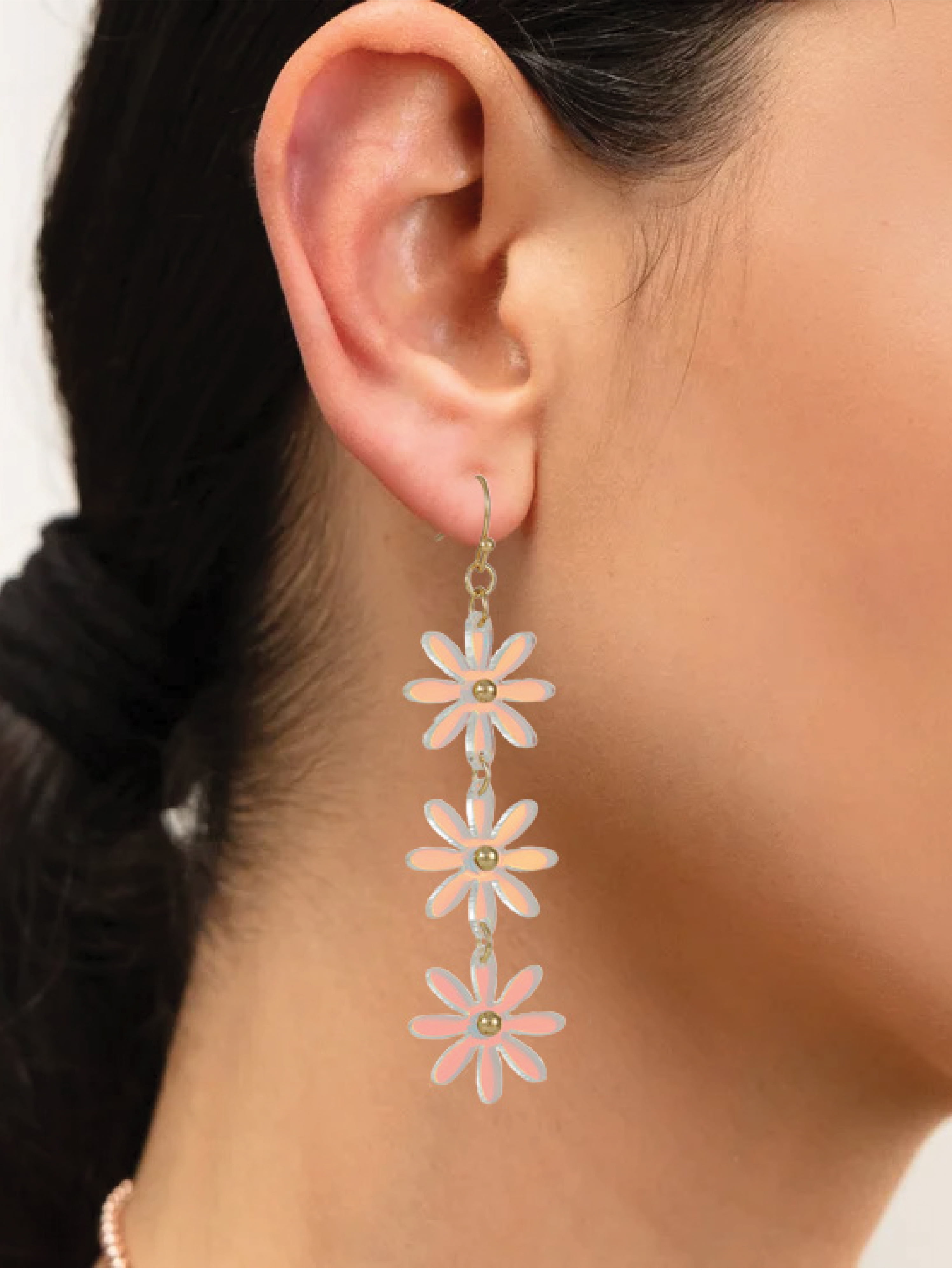 No Boundaries Irredescent Pink Flower Linear Earrings, Women's