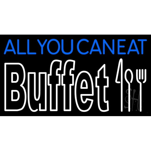 All You Can Eat Buffet LED Neon Sign 20 x 37 - inches, Black Square Cut Acrylic Backing, with Dimmer - Bright and Premium built indoor LED Neon Sign for restaurant window and interior decor.
