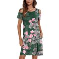thumbnail image 1 of Pompotops Femmes Mode Coton et Lin Col Rond Manches Bouffantes Molletonnées Demi-Manche Solide Longue Robe, 1 of 6