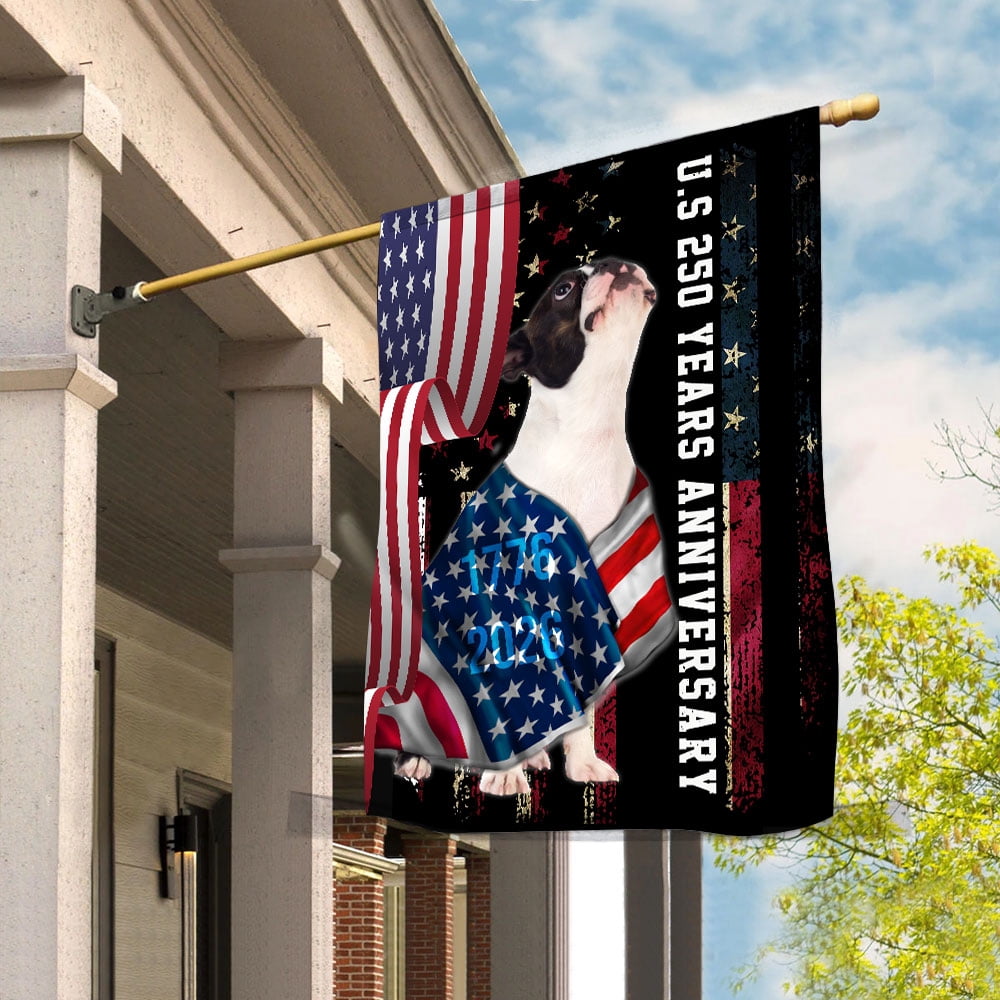 250 Anniversary Flag 29.5x39.5 inch Boston Terrier Dog Patriotic America National Flag 250 Years 1776-2026 Indoor Outdoor Decor