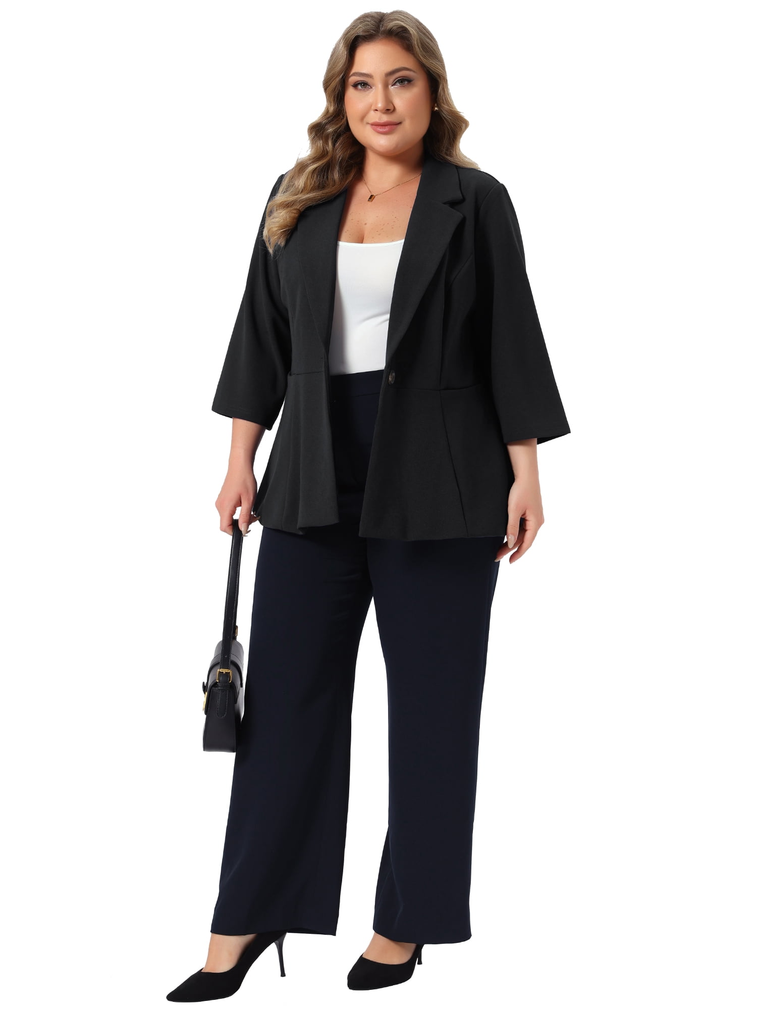DARING DIVA Women's Plus One Button 3/4 Sleeve Peplum Blazer 4X Black