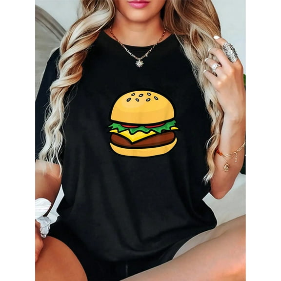 100% Cotton Cheeseburger Emoticon Hamburger Cheese BBQ T-Shirt