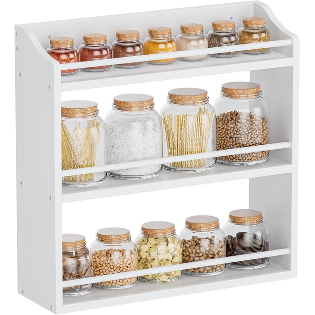 Spice Rack Wall Mounted Spice Organizer for Counter Bamboo Spice Storage Holder for Kitchen Cabinet Pantry (Spice Jars Not Included Natural)