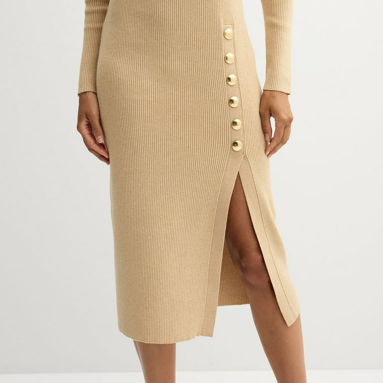 Women's Nine West Button Sweater Dress Color: Camel Heather