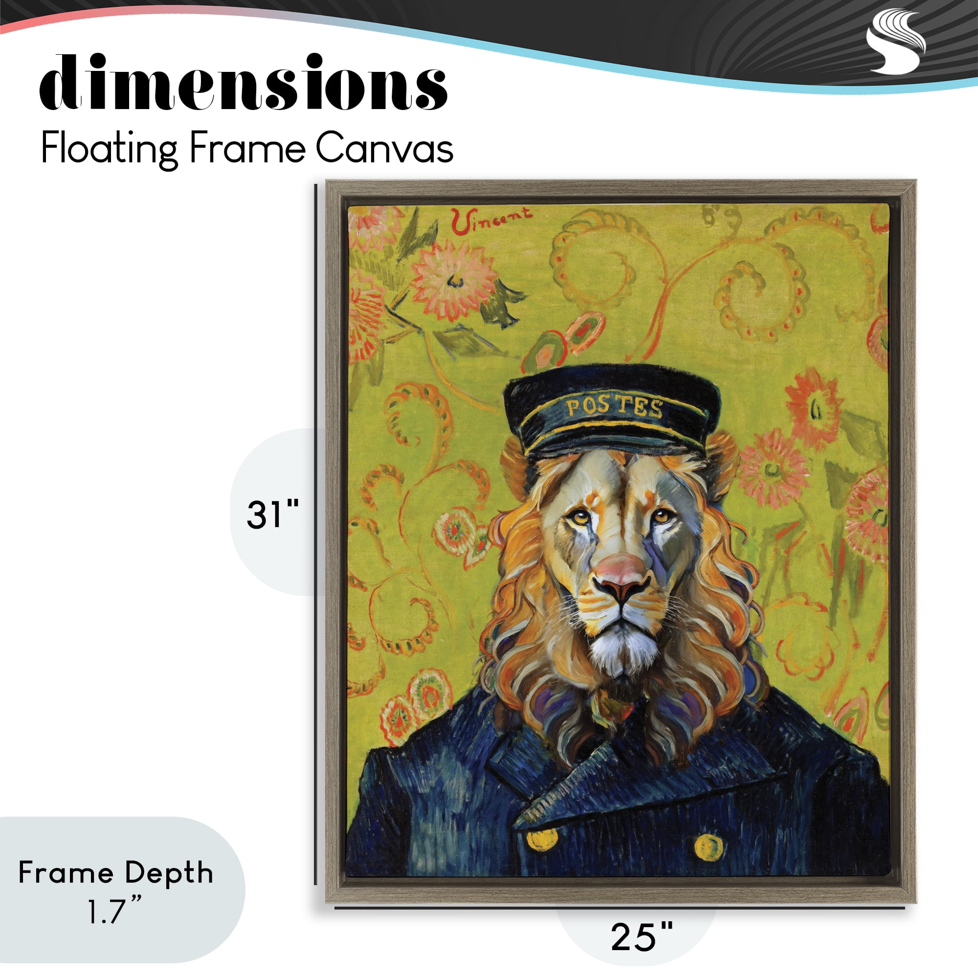 Stupell Industries French Lion Postmaster Brown Framed Floater Canvas Wall Art, design by Grotto Studios