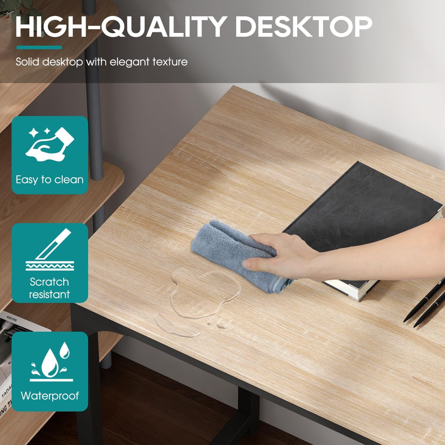 JessieMal Computer Desk,Home Office Desk, Modern Simple Style for Home Office Study Writing (Nature, 47 Inch)