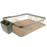 Cuisinart Wire Dish Drying Rack with Drain Board, Set includes Wire Dish Drying Rack, Utensil Caddy, and Detachable Dish Draining Board, 19” x 12.75” x 4.25”- Matte Warm Gray/Rose Gold Wire