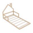 thumbnail image 5 of Leumius Twin Size Floor Bed with House-Shaped Headboard,Montessori Bed Low Floor Bed Frame with Slats for Boys Girls,No Box Spring Needed,Natural, 5 of 9