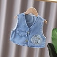 thumbnail image 2 of Edvintorg 18M-14Y Kids Jackets Girls 2026 Cute Embroidery Sleeveless Casual Denim Vest with Button Spring Fall Lightweight Jean Vest, 2 of 5