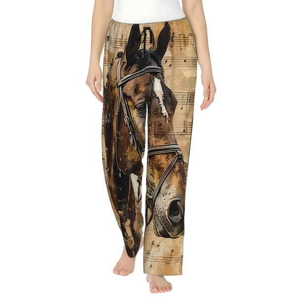 Balery Musical Horse Vintage Collage Pantalones de pijama para mujer, pijamas ultraligeros, pantalones de estar por casa-Small