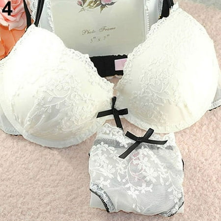 

YXGla Women Sexy Lace Flower Embroider Bow Decor Push Up Bra Set Knickers Underwear