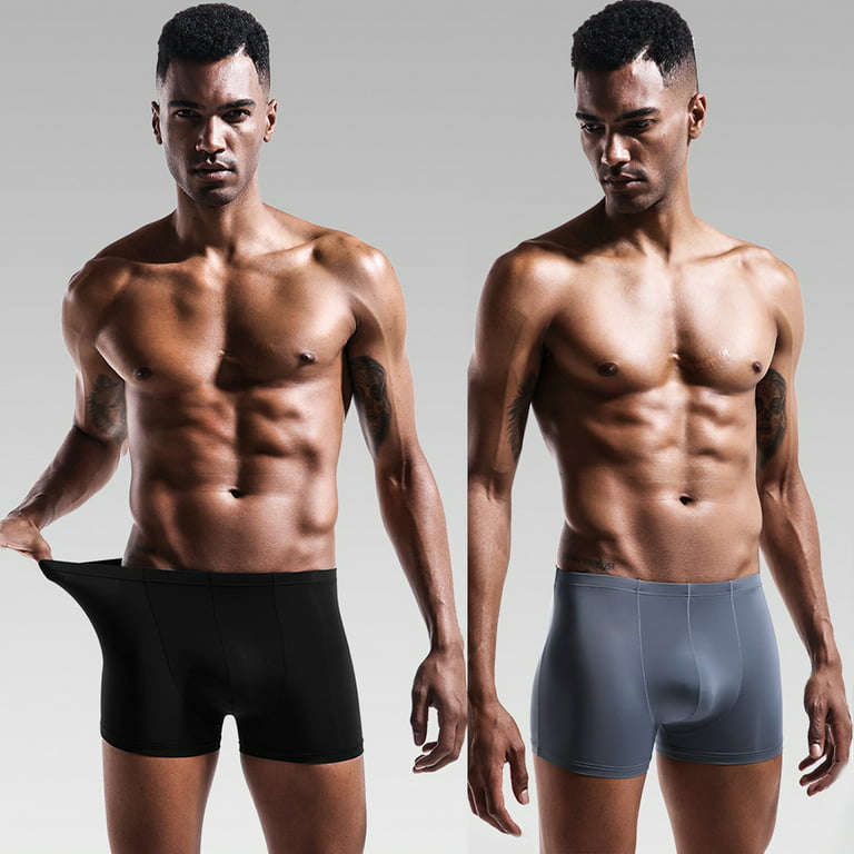 rygai Men Thin Breathable Seamless Bulge Pouch Boxers Briefs  Underwear,Black L