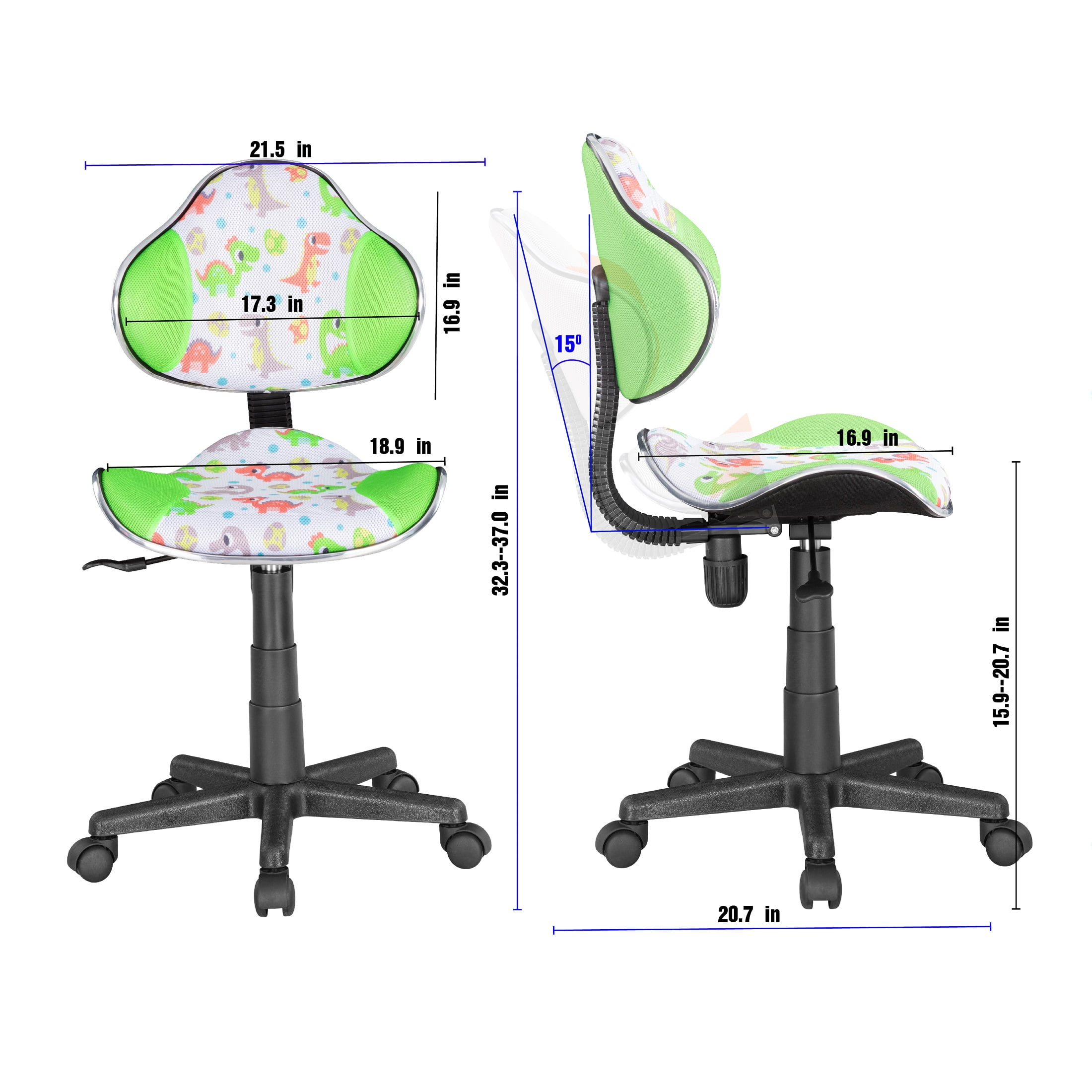 JJS Home Office Low Back Computer Executive Chair, Ergonomic Mesh Chair with Extra Large Base and Pads, GreenDinosaur