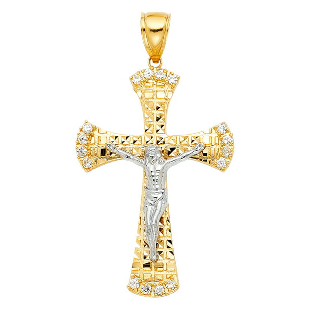 AA Jewels - Solid 14k Yellow Gold Cubic Zirconia CZ Cut-Out Christian ...