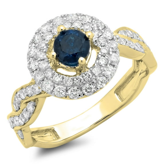 Dazzlingrock Collection 1.15 Carat (ctw) 10K Blue & White Diamond Swirl Bridal Halo Engagement Ring, Yellow Gold, Size 10