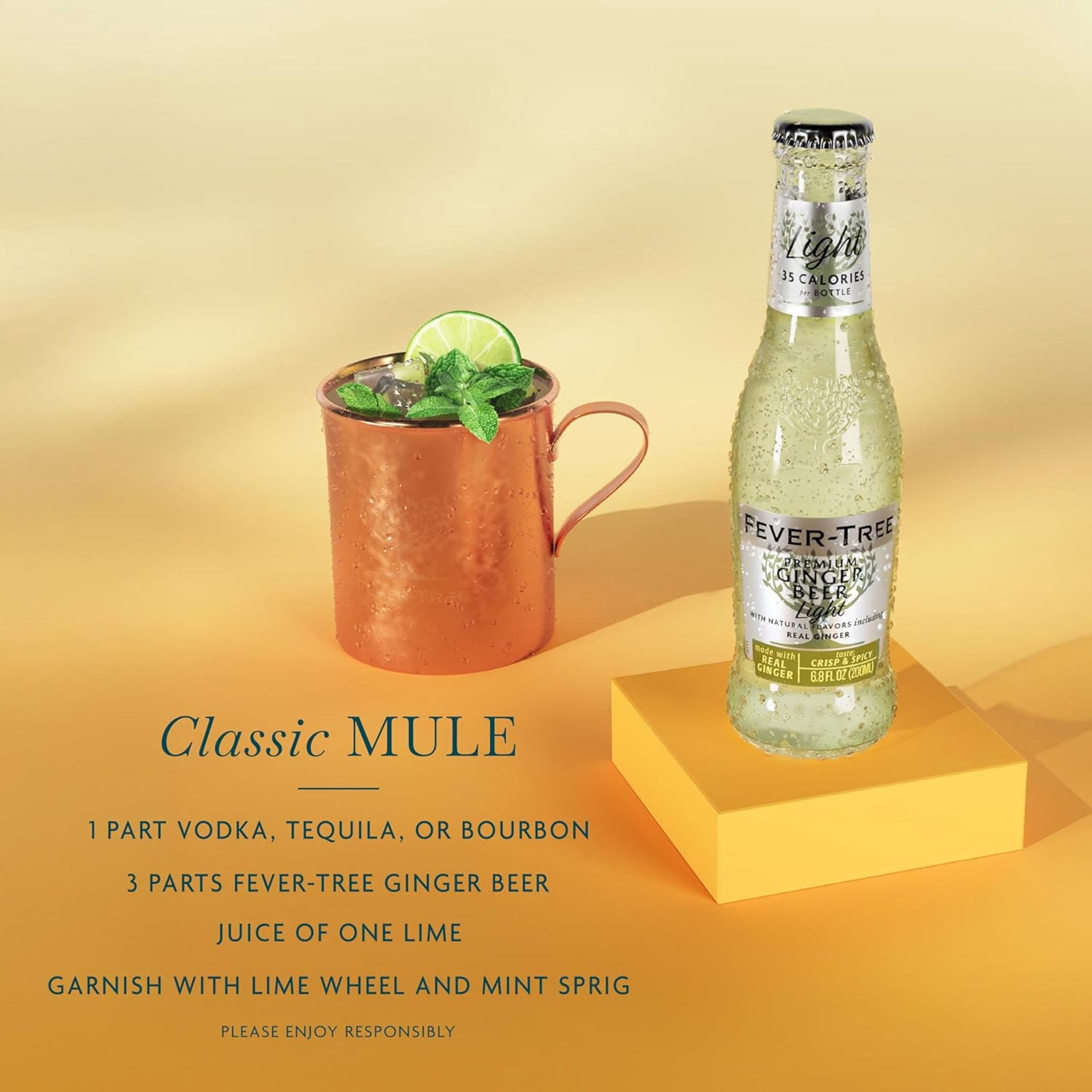 Fever-Tree Refreshingly Light Ginger Beer, 4 Pack, 200 ML Glass Bottles, 0% ABV