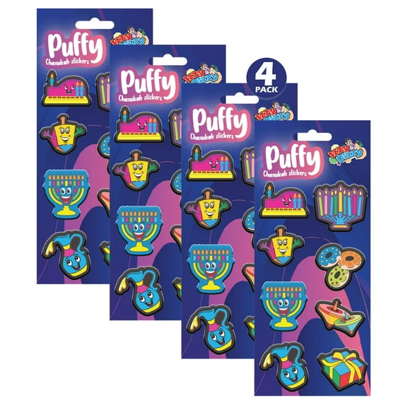 Izzy 'n' Dizzy Hanukkah Sponge Stickers - Chanukah Puffy Stickers - Holiday Stickers - 8 Fun Hannukah Designs - 4 Pack